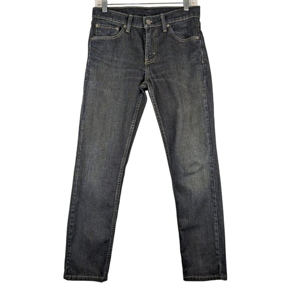 Levis 511 Slim Fit Dark Blue Rinse Denim Mens 29x30 Straight Leg  Jeans Distress - Picture 1 of 11